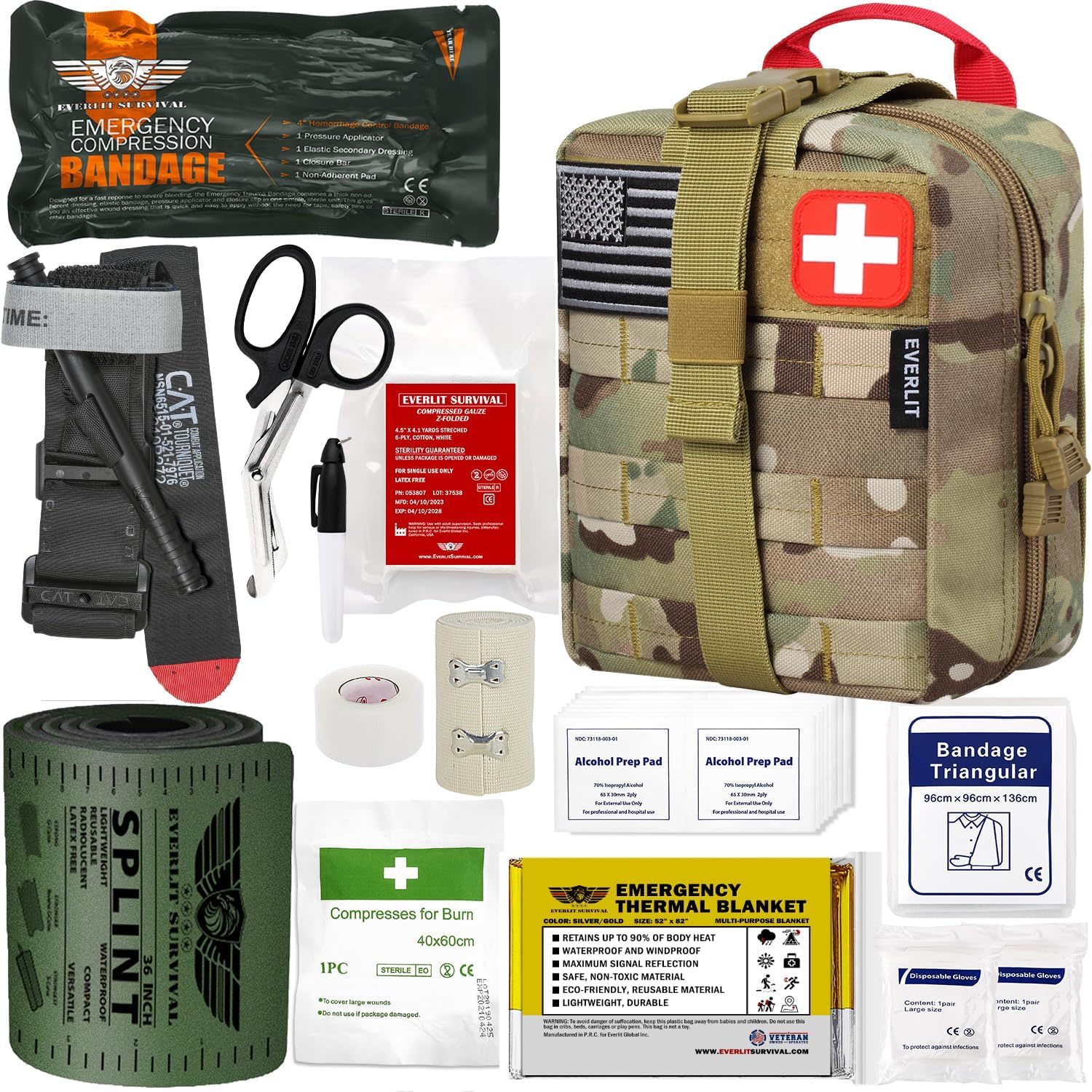 Everlit Emergency Trauma Kit, Cat Gen-7 Tourniquet 36&quot; Splint,, Camouflage - $90.99