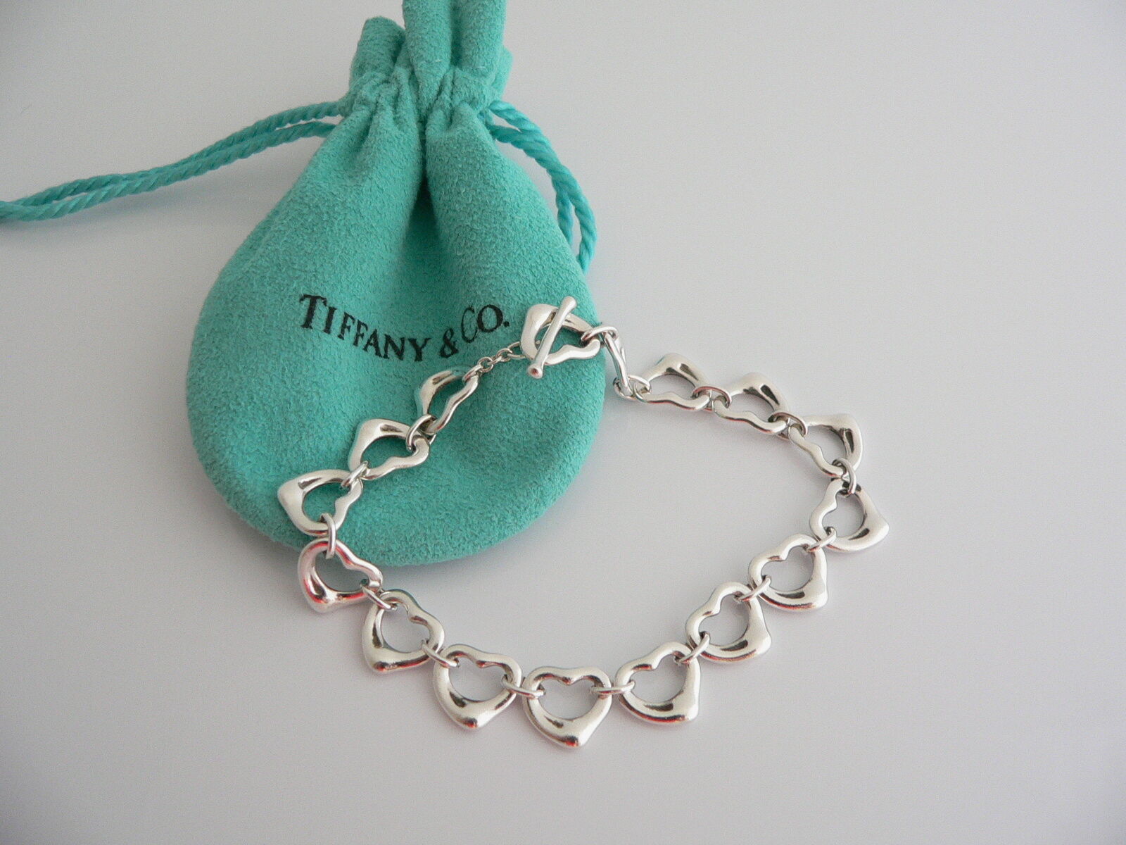 Tiffany & Co Silver Open Heart Link Bracelet Bangle Gift Love Pouch - $748.00
