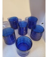6 Anchor Hocking Cobalt Blue Tartan 3.5&quot; Old Fashion Rocks Cocktail Glas... - $43.32 CAD