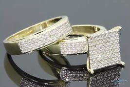 14K Yellow Gold Plated Round Simulated Diamond Bridal Set Engagement Band Ring - £73.76 GBP