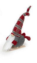 Gnome on Sled R7652 Belly Buster Red Grey Plaid Sweater Hat White Beard 19&quot; H - £30.15 GBP