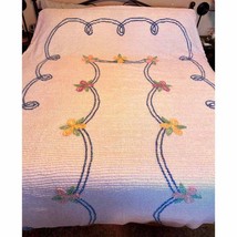 1950s VTG Chenille Bedspread 82x104 Twin Pink &amp; Floral Excellent Condition - $70.39