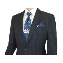 Men Suit BERLUSCONI Turkey 100% Italian Wool Super 180's #Ber29 Navy Blue Stripe image 5