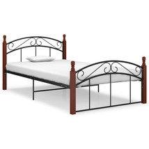 Bed Frame Black Metal and Solid Oak Wood 120x200 cm - £100.73 GBP