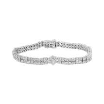 Elegant Sterling Silver Diamond Floral Cluster Tennis Bracelet - £310.86 GBP