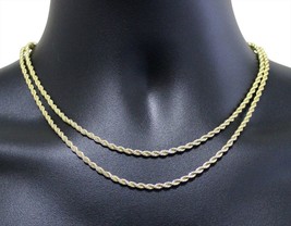 2pc Choker Set 3mm Rope Chains 16&quot; 18&quot; 14k Gold Plated Hip Hop Mens Womens - £8.64 GBP