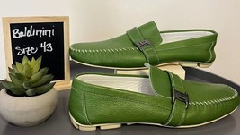 Baldinini Green Leather Loafer Driver Style Men&#39;s Casual Size 43 US 10 - £115.96 GBP