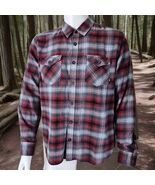 Vans Flannel Shirt Mens Large Red Gray Shadow Plaid Flap Pocket Long Sleeve - €15,64 EUR