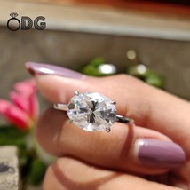 East to West Oval Moissanite Solitaire Ring, Customize Engagement Ring f... - $5,060.87 MXN