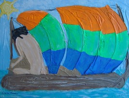 Painting Seascape Original Signed Art Catamaran Boat Sailboat Ocean Carla Dancey - £24.67 GBP
