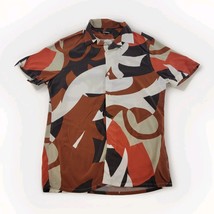 Express Mens Shirt Small Brown Red Black White Abstract Print Button Fro... - $22.76