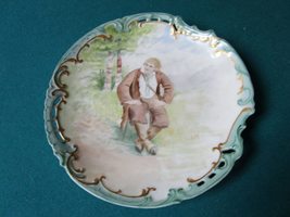 German Curio Plate Molded Borders Gold Rim Hand Painted Signed ON Back - £58.16 GBP