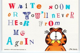 Garfield Write Soon Or Sad Cat Postcard Greetings Jim Davis Orange Tabby... - £7.27 GBP