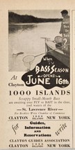 1937 Print Ad Bass Fishing St Lawrence River 1000 Islands Clayton,New York - £7.40 GBP