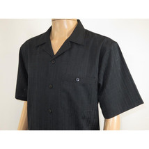 Men 2pc Walking Leisure Suit Short Sleeves DREAMS Plaid Satin 253-00 Black image 3