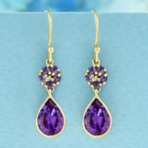 9K Yellow Gold Natural Amethyst Vintage Style Drop Earrings - £514.76 GBP