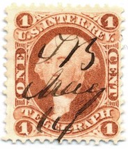 1862-71 1c R4C 1c Telegraph, First Issue Internal Revenue Stamp, Washington, Red - £14.15 GBP