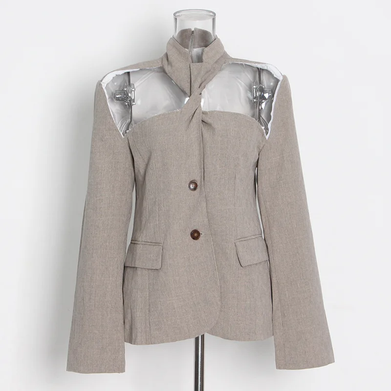 SuperAen European Style  Design Stand Collar Irregular Coat Autumn   Hollow Zipp - £163.98 GBP