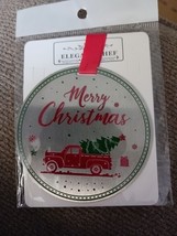 Elegant Chef merry christmas steel ornament with red pickup truck and tree - $6.93