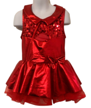 Girls Party Holiday Satin Sequins Dress Toddler Size 1C Red Sleeveless L... - £9.20 GBP