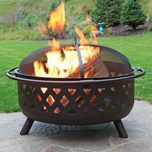 Outdoor Fire Pit Wood Burning Rubbed Bronze Crossweave Grill 36 in Cover... - £190.26 GBP