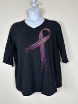 Catherines Womens Plus Size 1X Glitter Breast Cancer Ribbon T-shirt 3/4 Sleeve - £13.14 GBP