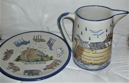 Louisville Stoneware &quot;Noah&#39;s Ark&quot; 64 Oz Pitcher and Plate - £46.51 GBP