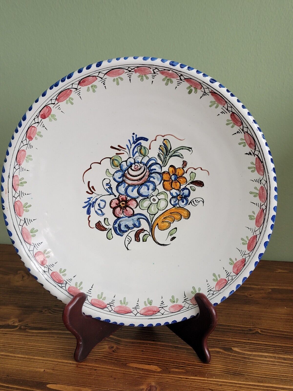 Primary image for ART POTTERY Spain Decorate Floral Plate/bowl signed