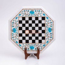 Marble White Handmade Chess Set Top Table With Stand Multi Stone Floral Art Deco - £662.19 GBP