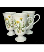 Vintage Dandelion Ceramic Footed Coffee Tea Mugs Set Of 3 - £23.84 GBP