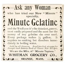 Whitman Minute Tapioca Gelatine 1897 Advertisement Victorian Desserts AD... - $28.05 CAD