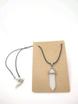 Milky Quartz Crystal Point Necklace Stainless Steel  Leather Necklace 20&quot; Cord - £7.66 GBP