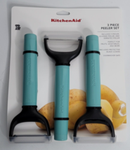 Kitchenaid 3 Piece Peeler Set Aqua Blue Y-Peeler Juilenne Serrated NEW - $21.99