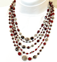 5 Strand Genuine Garnet and Filigree Beads Festoon Necklace - £48.77 GBP