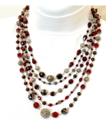 5 Strand Genuine Garnet and Filigree Beads Festoon Necklace - £48.29 GBP