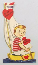Vintage 1940&#39;s Die Cut Boy Sailor Sailing Be My Valentine Card -2.5&quot; x 4.5&quot; USA - £7.63 GBP