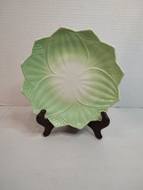Vtg Anchor Hocking Fire King Lotus Flower 8&quot; Plate Milk Glass UV Glow Green - £14.62 GBP