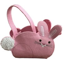 Dan Dee Felt Rabbit Bunny Basket Pink Egg Treat Container Easter Halloween - $12.86