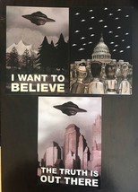 Set Of 3 UFO Conspiracy Theory Greeting Cards FLYING SAUCER INVASION Aliens - £11.20 GBP