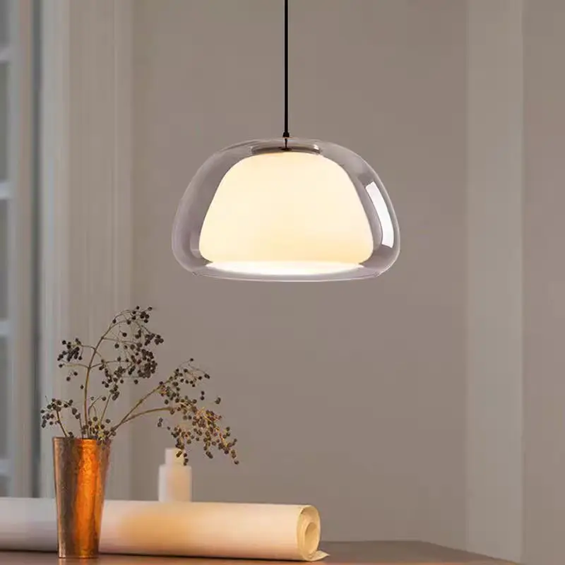 Nordic Glass Pendant Light LED Minimalist Cream Hanging Lamps For Restaurant - £88.93 GBP+