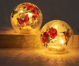 Butterfly Hummingbird Orbs Crackle Glass Lighted Set of 2 LED 4.7" Diameter  image 2