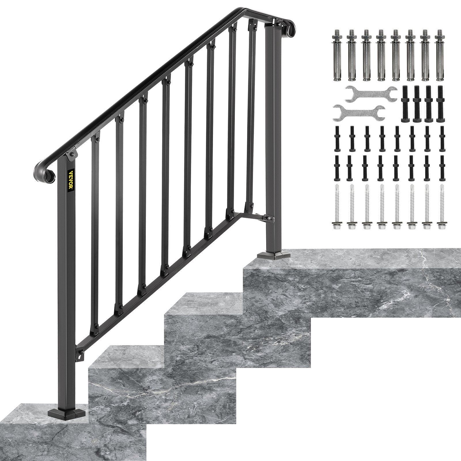 VEVOR Handrails for Outdoor Steps, Fit 3 or 4 Steps Outdoor Stair ...