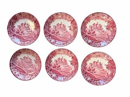 Vintage Enoch Woods Sons English Castles Pink Red Transferware 6 Saucers - £22.07 GBP