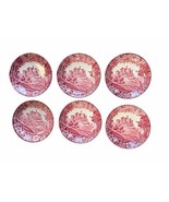 Vintage Enoch Woods Sons English Castles Pink Red Transferware 6 Saucers - £21.94 GBP