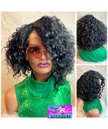 Ulani” Black Synthetic Bob, Lace Front Wig, Curly HD Lace, Pre-Plucked H... - £57.67 GBP