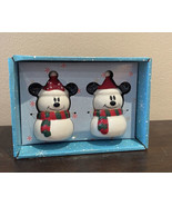 Disney Mickey Minnie Mouse Snowman Salt and Pepper Shakers Ceramic Chris... - £25.80 GBP