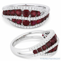 1.54 ct Round Cut Red Ruby &amp; Diamond Pave Right-Hand Ring Band in 18k White Gold - £2,506.12 GBP