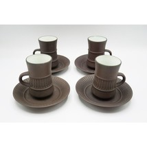 Juego De 4 Tazas Y Platillos Dansk Designs Denmark Fluted Brown Matte Fl... - £66.19 GBP