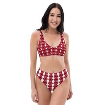 Kiss Pattern Red Color Recycled high-Waisted Bikini with Kisses Patterns - £38.45 GBP+