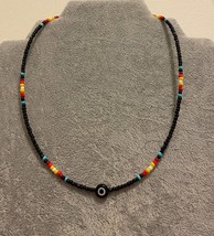 Evil eye beaded necklace handmade black rainbow seed beads summer choker - £14.95 GBP